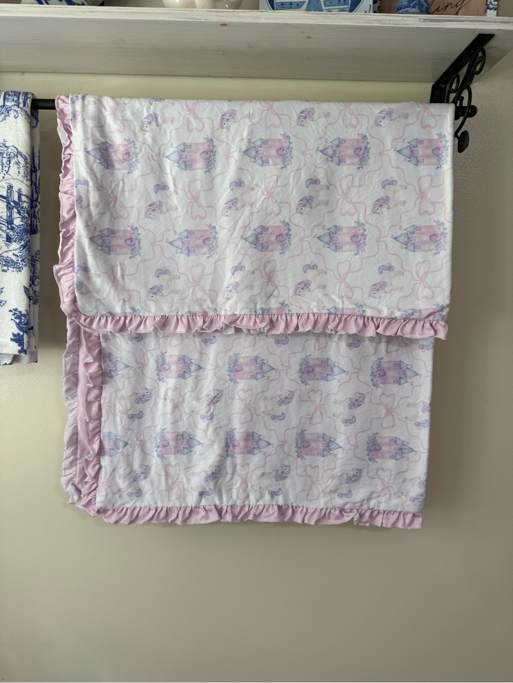 Bamboo Pink & White Baby Blanket with Ruffle Trim